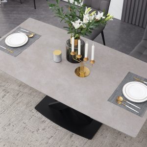Extending Ceramic Dining Table - Stylish Grey with 8x Faux Leather Chairs