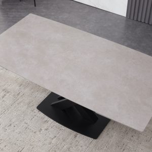 Ceramic Grey Table with 6 Modern Grey Velvet Dining Chairs