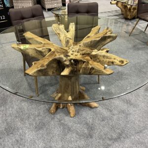 Teak Root Dining Table with Glass Top