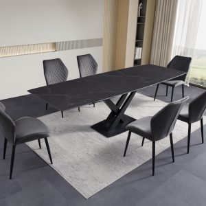 ceramic dining table Anthracite Grey with grey chairs