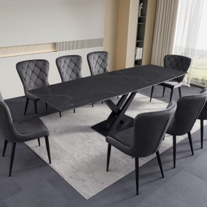 ceramic dining table charcoal grey with premium grey chairs
