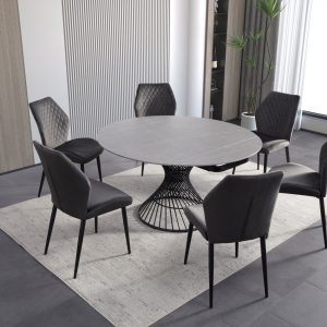 Ceramic table round grey with grey chairs