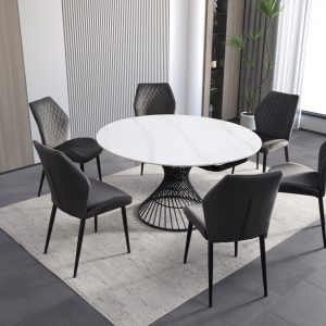 ceramic round dining table with chairs