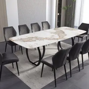 ceramic dining table white Guild with grey chairs Wide Top